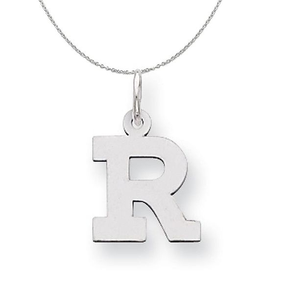 Silver, Amanda Collection Small Block Style Initial R Necklace - 18 In - Picture 1 of 7